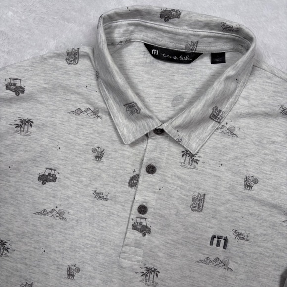 Travis Mathew Polo Men XL (FIT M) Gray Stolen Time Tropical Golf Cart Ridglea - Picture 11 of 13